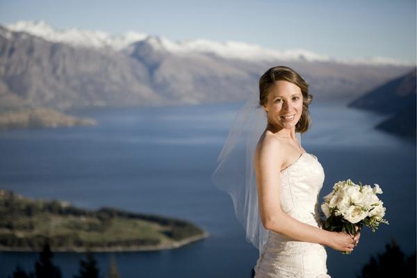 Bride on the deck at Skyline Queenstown  